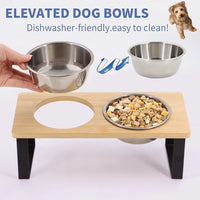 Elevated Cat Bowls 15° Tilted Raised Cat Food Bowls with Wooden Stand Anti Vomiting 2 Stainless Steel Bowls for Cats and Puppy